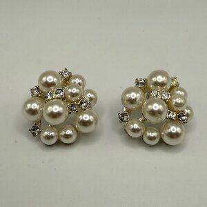 Silvertone Pearl Post Earrings with Sparkly Rhinestones